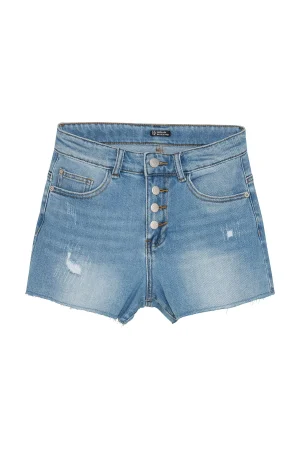 Wide Denim Short Damaged